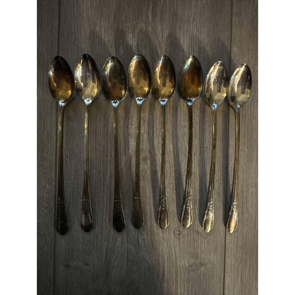 8 Iced Tea Spoons Oneida Rogers Countess II Silver Plate Patina Vintage Flatware